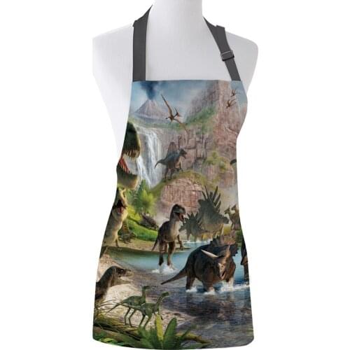 3D Cartoon Dinosaur Printed Kitchen Aprons Durable Comfortable Cleaning Tool Female Couples Housewife Cooking Baking Bib