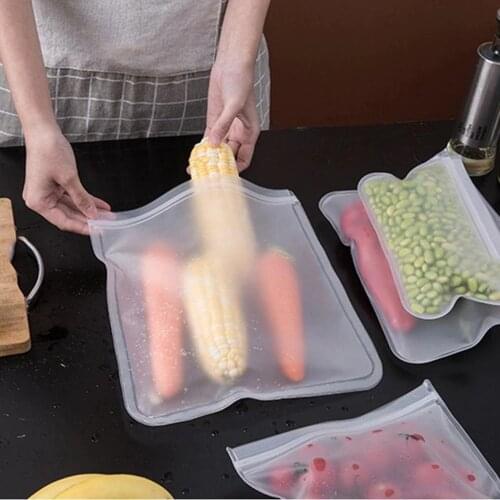 5Pcs Kitchen Silicone Food Storage Bag Container Reusable Fruit Vegetable пакеты для заморозки Stand Up Zip Shut Bag Organizer