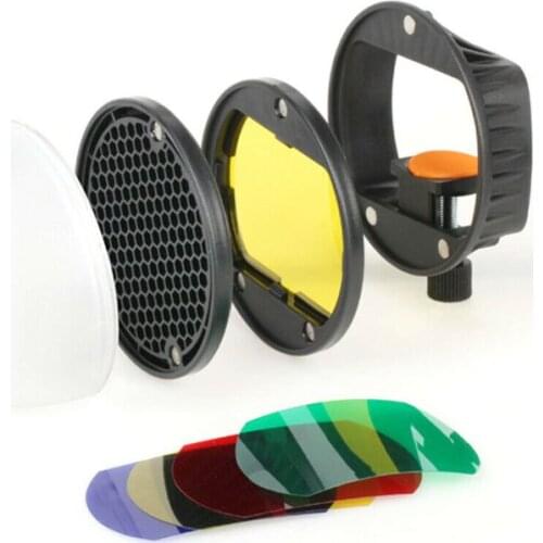 Magnetic Universal Mount Adapter+4pcs Color Gel Filters+Diffuser Ball+Honeycombs Grid Reflector for Canon/Nikon/Sony/Yongnuo