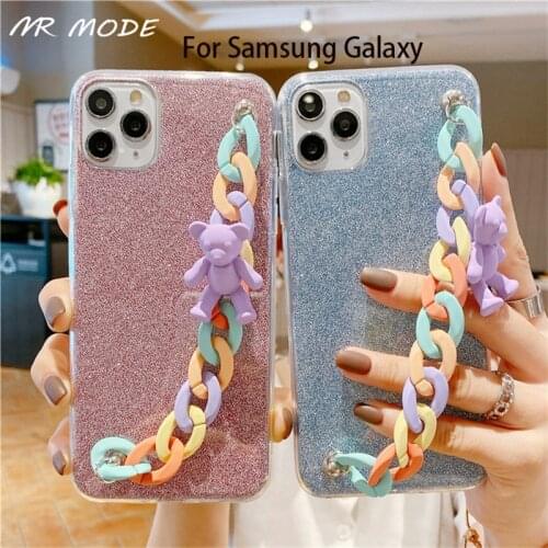 Fashion Cartoons Wristband Glitter Protective Shell Phone Case Back Cover For Samsung Galaxy S20 S10 E Plus Ultra Note 20 10 Pro