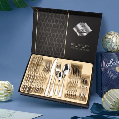 Dinnerware set Stainless Steel Cutlery 24 Piece Set 1010 Four Main Piece Knife Fork Spoon Gift Box Set gold silverware set