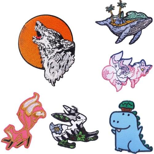 Cartoon Animal Patches For Clothing Accessories Applique Decor Embroidered Patch Sewing Wolf Patch Rabbit Patch Iron on Clothes