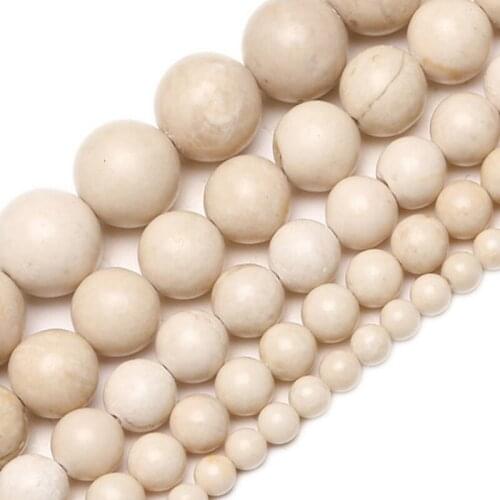 Wholesale Natural Stone Beads White Fossils Stone Round Beads 4mm 6mm 8mm 10mm 12mm For Jewelry Making Necklace