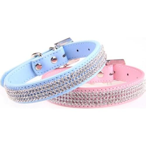 Rhinestone Dog Collar Decorative Adjustable PU Leather Pet Collar Puppy Pet Collar Dog Collar for Small Medium Large Dogs