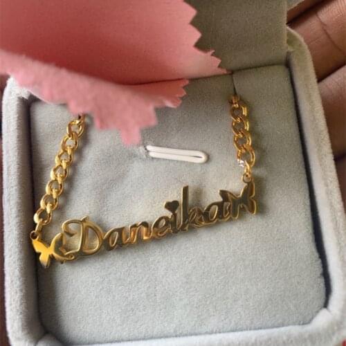 Stainless Steel Custom Name Necklace Butterfly for Mothers Day Gift for Girlfriend Personalized Nameplate Pendant Necklaces