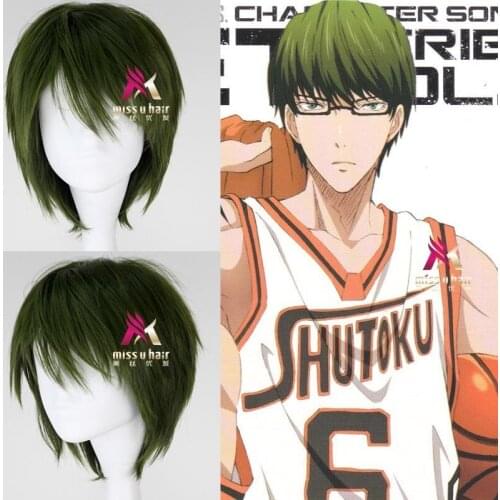Japanese Anime kurokos basket Green wig kuroko no basuke Midorima Shintaro green straight wig Comic role play hair + wig cap