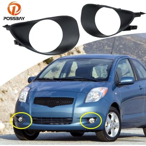 POSSPAY Car Front Lower Bumper Fog Lights Cover Left Right Black Bezel Fit for Toyota Yaris 2Door 2006 2007 2008 Exterior Parts
