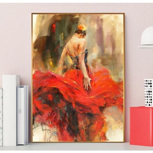 Figure Art Spanish Flamenco Dancing Painting Canvas Flamenco Dancer Poster Decorative Painting For Living Room Home Decor