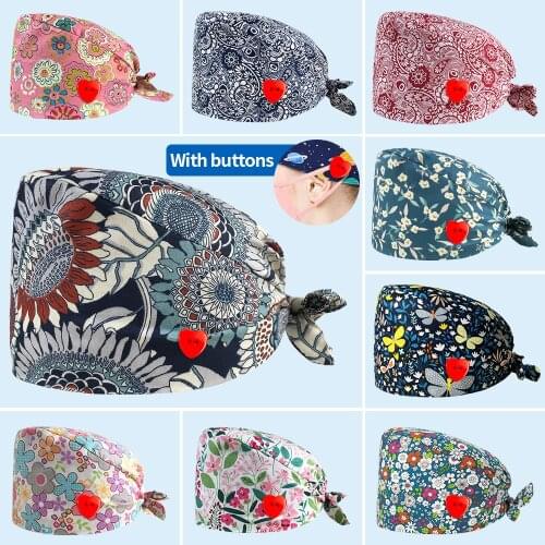 Unisex High Quality Nurse Cap Scrub Hats Pharmacy Lab Nursing Hat Women Spa with Button Scrubs Caps Medical Uniform Accessories
