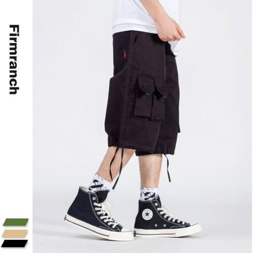 Firmranch New Summer Men Loose Wide Leg Shorts Cargo Pant Design Sense 3D Pockets 100% Cotton Casual Trousers Cropped Trousers