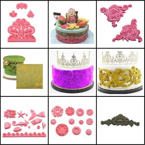 SHENHONG Fondant Cake Silicone Mold Biscuits Chocolate Candy Pan Rose Flower European Art Relief Sugar Craft Decorating Mould