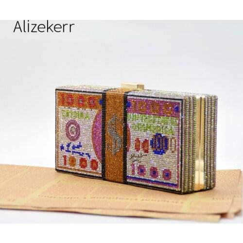 Dollars Diamonds Box Evening Clutch Bag Women New Luxury Rhinestones Small Square Money Dinner Purse Female Chic Handbag Party