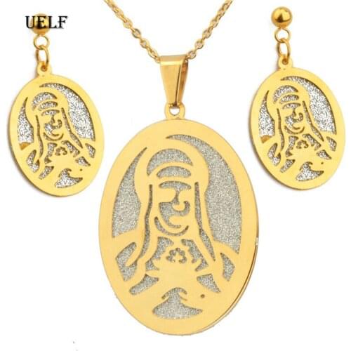 UELF Jesus Jewelry Set Jesus Pendant Necklaces Earrings Women Girls Gold Color Guam Micronesia Chuuk Pohnpei