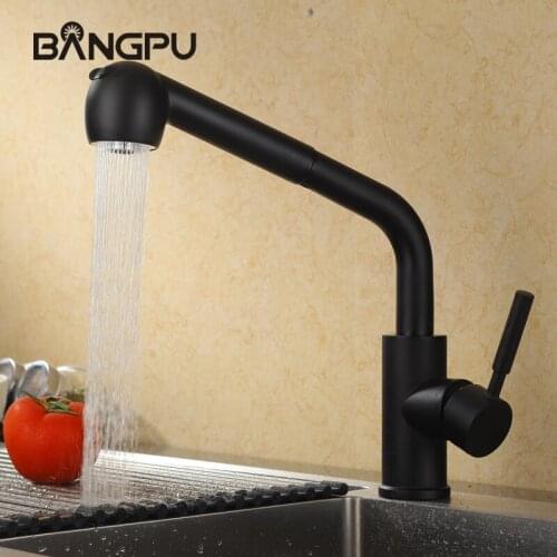 BANGPU Kitchen Pull Out Faucet Black Kitchen Faucet 1 Hole Sink Faucet Single Handle Kitchen Tap Sink Kitchen Tap Deck Mounted