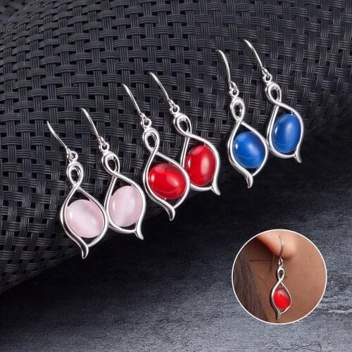 Vinterly Red Opal Earrings Women Wedding Long Drop Earrings Big Stone Stainless Steel Dangle Earrings for Women Jewelry