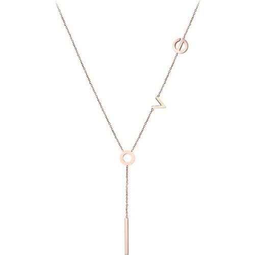 18KGP Rose Gold Color Titanium Steel LOVE Letter Pendant Necklace Women Fashion 316L Stainless Steel Jewelry Not Fade (GN208)