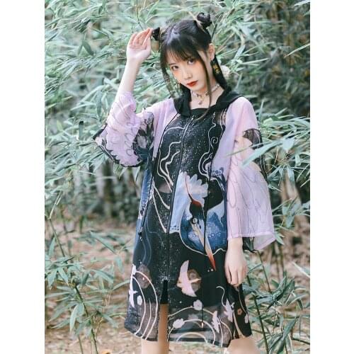 New Summer Japanese Women Vintage Harajuku Punk Style Black Print Coat Casual Streetwear Fashion Gothic Long Sleeve Outwear