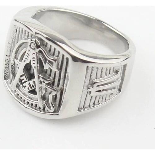 Free Mason Silver Color 316L Stainless Steel Mens Ring