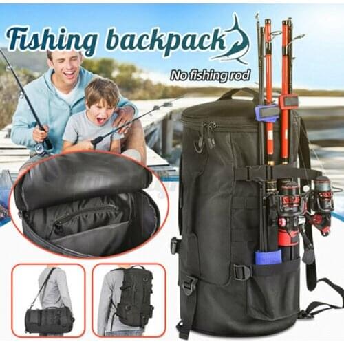 1 Double Shoulder Cylindrical Fishing Rod Bag Black Polyester Fiber Material Outdoor Multifunctional Fishing Backpack