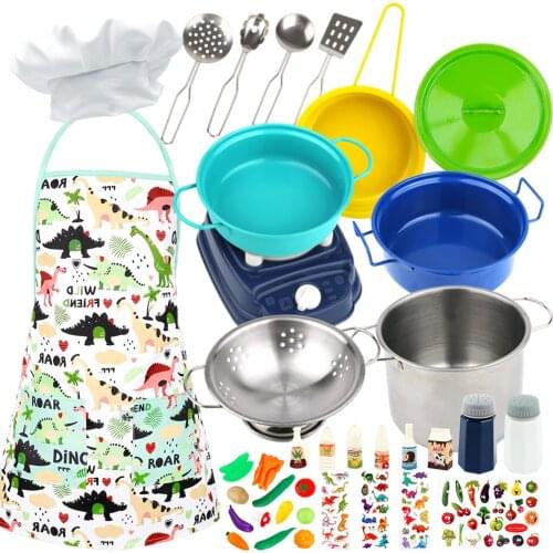 37pcs Children Play House Baking Toy Set Apron Hat Stainless Steel Vegetable And Fruit Pepper Bottle Set Typical