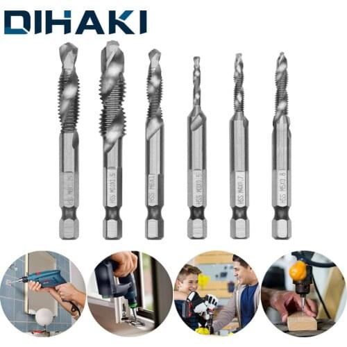 6Pcs Electric Drill Bit Set Screw Tap Set M3-M10 Hex Shank Machine Tapping Tools Drilling Machine Accessories HSS