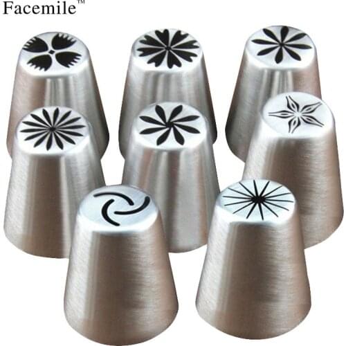 8pcs/set Flower Russian Icing Pipiping Nozzle Cake Decorating Tips Stainless Steel Icing Nozzle Pastry Baking Tools Cake Tools