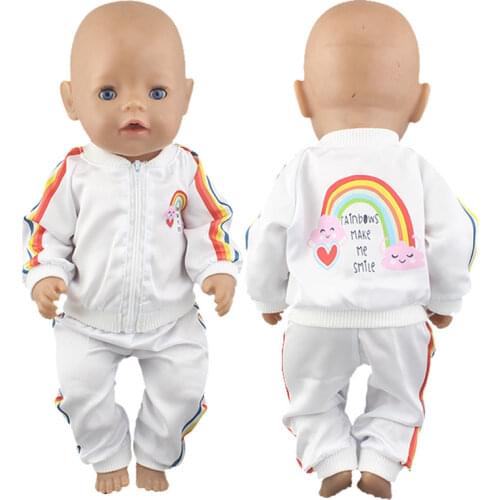 Lovely rainbow picture white suit fit for 43cm Baby Doll , Children Best Birthday Gift(only sell clothes)