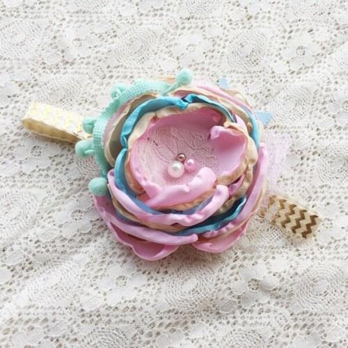 Free Shipping Pink Light Yellow aqua Flower Girl Headband Kids Hair Accessories