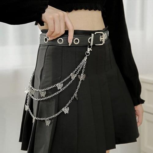Punk Hip Hop Metal Pants Waist Chain Men Women Key Chain Big Ring Butterfly Keychain Jeans Dress Fashion Decoration Jewelry Gift