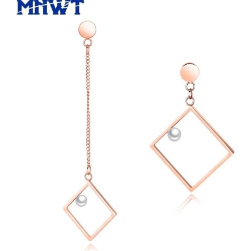 MNWT Brand Womens Earrings Fashion Square Geometric Asymmetric Rose Gold Earrings Women Party Jewelry Gift Pendientes Brincos