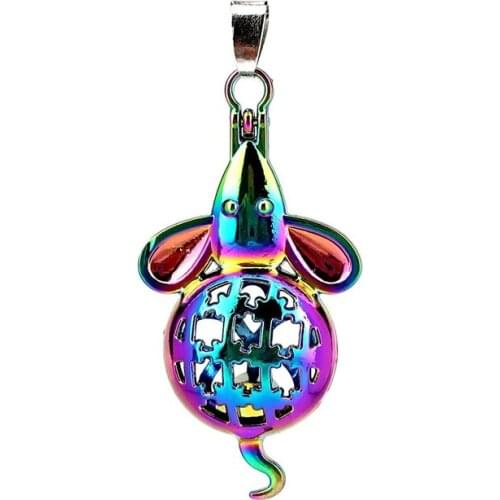 C115 5pcs/lot Rainbow Color Funny Magnet Big Mouse Mice Cage Pendant Pearl Locket Fairytale Party