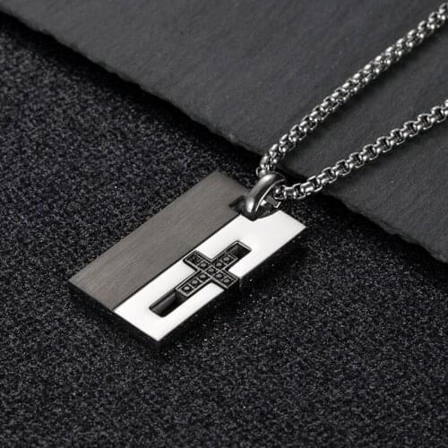 Chain necklace men Black white cross pendant mens necklace stainless steel fashion long necklace jewelry on the neck Accessorie