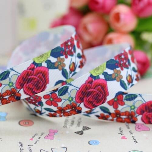 DHK 7/8'' 5yards rose printed grosgrain ribbon hair bow diy party decoration OEM Wholesale 22mm C869