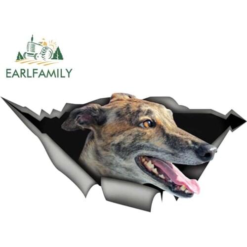 EARLFAMILY 13cm x 6.4cm Greyhound Funny Car Sticker Torn Metal Brindle Greyhound Decal Reflective Stickers Skateboard Car Decor