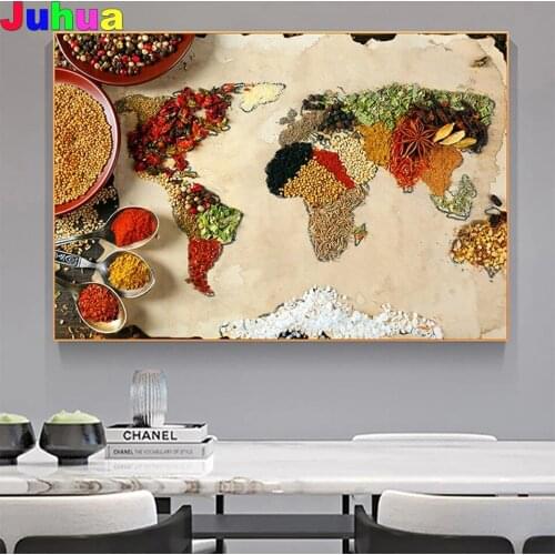 Grains Spices Spoon Map Full Square Round 5D Diamond Painting Diamond Embroidery Mosaic full Diamond Seasoning Food Pictures