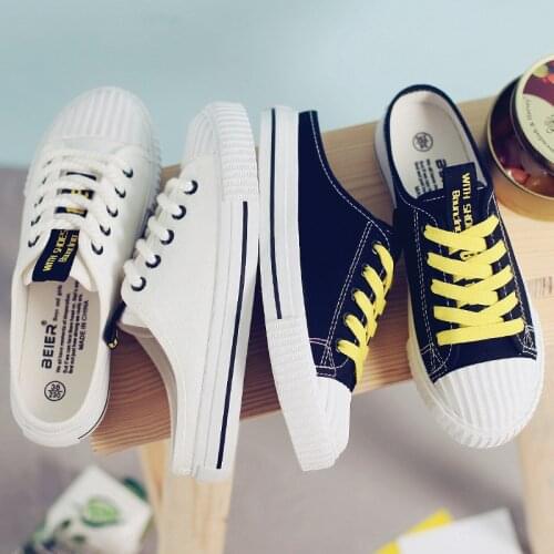 Canvas Shoes Chinela Semi Slippers Summer Women Without Laces Women Shoes Vogue Flat Little White Shoes Sneakers Women