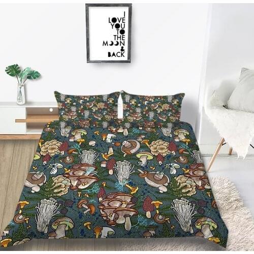 Thumbedding Mushroom Bedding Set Cartoon Creative Duvet Cover Green Grass Queen King Twin Full Single Double Comfortable Bed Set