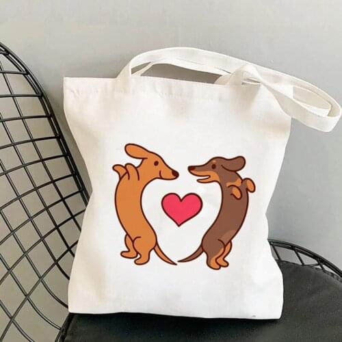Dachshund Love Dog Pattern Printed Cute kawaii Pet Animal Bag Canvas Bag Shopper Bag Casual Handbag Women High Capacity Eco Bag