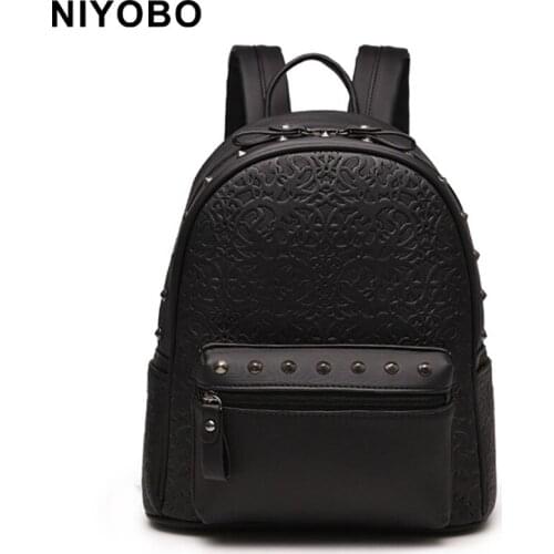 Fashion Women Backpacks Bags 2016 vintage School Bags for Girls Black Leather Backpack Mochilas Mujer PT1016