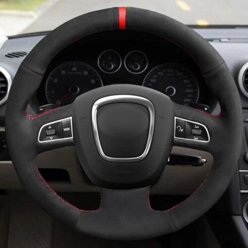 Hand-Stitched Black Genuine leather Suede Car Steering Wheel Covers For Audi A3 (8P) 2008-2013 A4 (B8) 2008-2010 A5 2008-2010