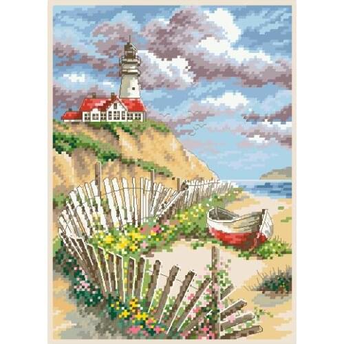 Gold collection lovely counted cross stitch kit cliffside beacon lighthouse pharos cliff side seaside dim 65021