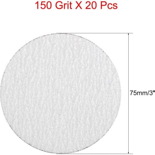 Uxcell 20 Pcs 3-Inch Aluminum Oxide White Dry Hook and Loop Sanding Discs Flocking Sandpaper 150 Grit