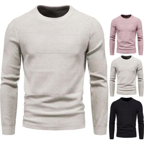 YM053 New Autumn Clothing Pullover Round Neck Pattern Stitching Bottoming Shirt Mens Sweater