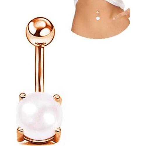 New puncture accessories short rose gold pearl navel ring medical anti-allergy Navel button xuben