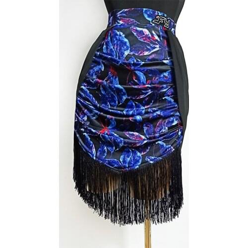 New Fringed Latin Dance Skirts Retro Flower Pattern Tassel Practice Wear Rumba Samba Perform Clothes Women Salsa Skirts VDB2689