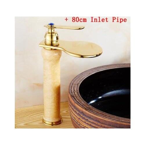 Whosale or retail Brass jade style sink basin faucets mixer tap+80cm inlet pipe,European bathroom waterfall faucets hot and cold