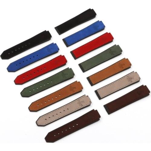 15x21mm Convex crazy horse leather Rubber Watchband For Hublot Watch Strap 18mm Butterfly Buckle Women Watch Accessories