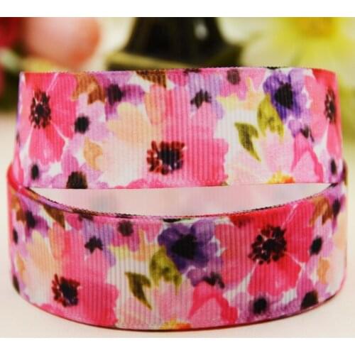 22mm 25mm 38mm 75mm flower printed Grosgrain Ribbon party decoration 10 Yards X-03630
