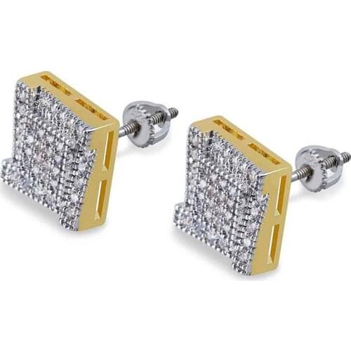 Lucky Sonny Factory Price Hip Hop Bling Kite Stud Earrings CZ Iced Paved Rappers' Wanted Earrings Brincos Joyas Free Shipping