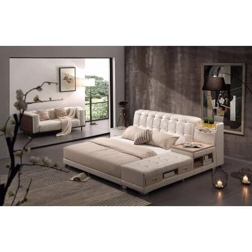 Real Genuine leather bed frame Modern Soft Beds with storage Home Bedroom Furniture cama muebles de dormitorio / camas quarto